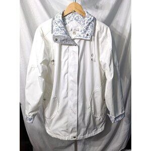 1 MADISON White Midweight Jacket w/ Blue Floral Trim Hidden Hood Size M